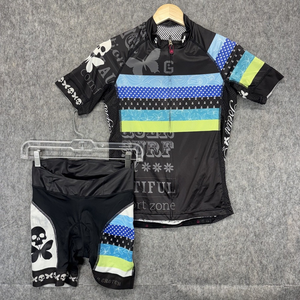 Betty Designs Triathlon Top and Shorts Women's Small Black Padded Skull Cycling